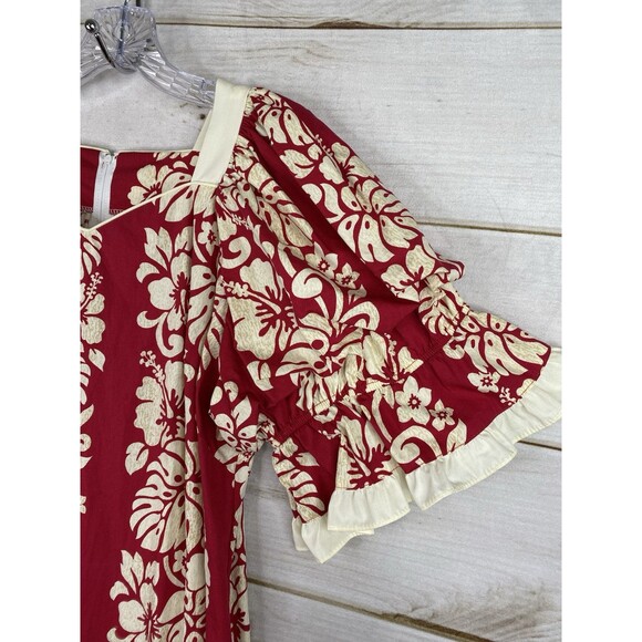Royal Creations Hawaiian Dress L Red Hibiscus Muumuu Maxi Ruffle On/Off Shoulde - Picture 3 of 11